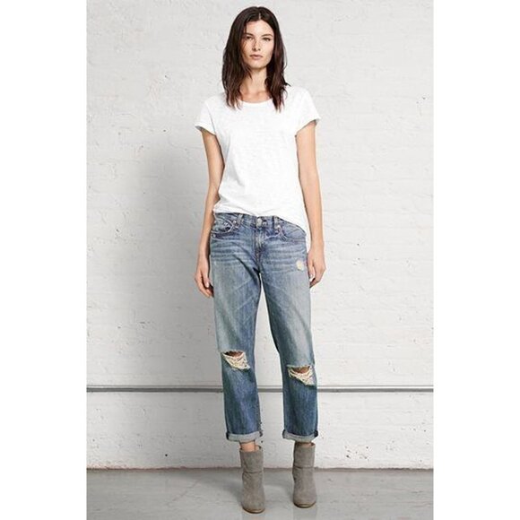 Rag & Bone Slouchy Boyfriend Distressed Busted Knee Straight Leg Jeans - Size 24 - Picture 1 of 11